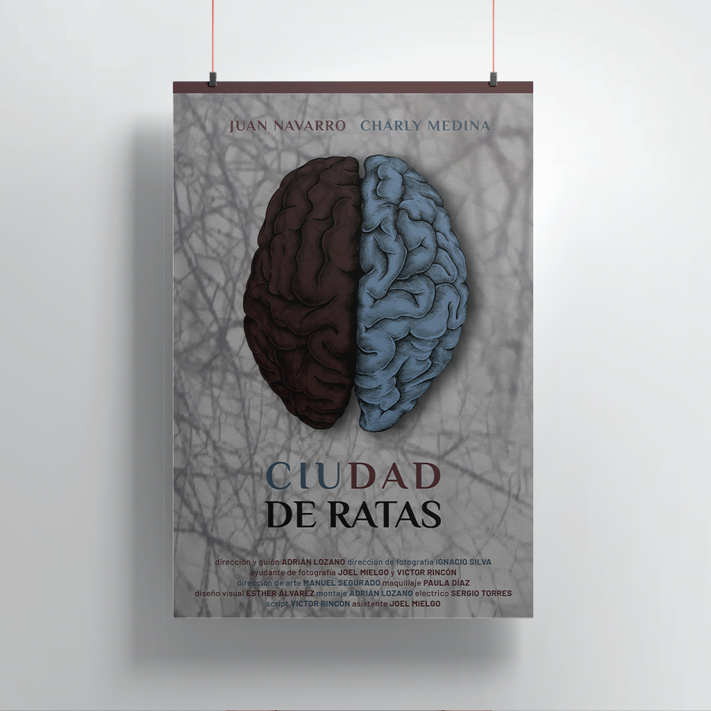 Primer mockup del diseño del cartel "Ciudad de ratas"