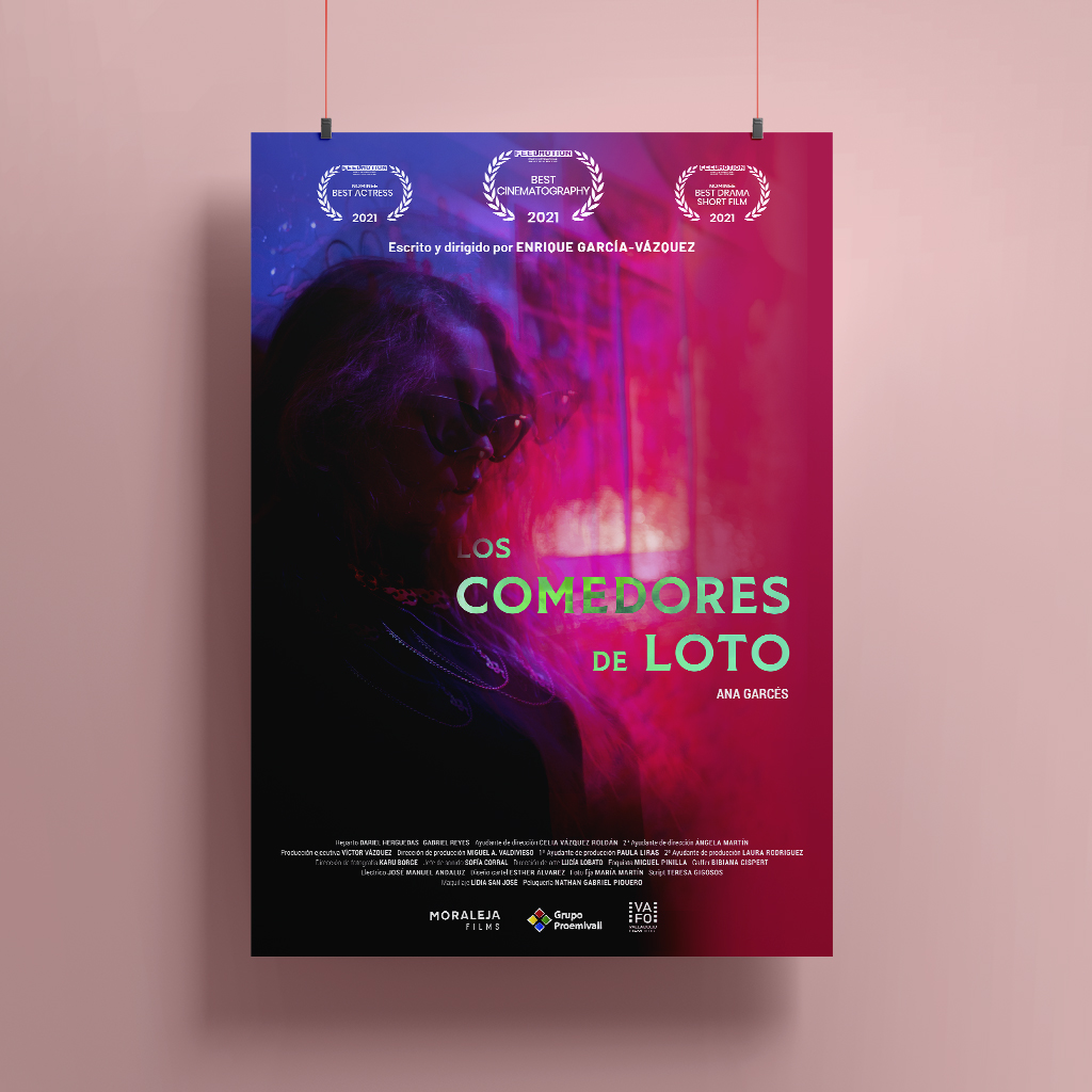 Primer mockup del disñeo del cartel de "Comedores de loto" con un efecto de movimiento para dar sensación de inestabilidad