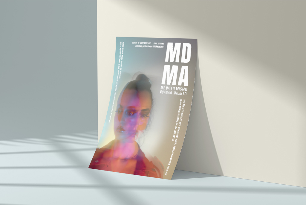 Mockup del diseño del cartel del cortometraje "Me Da lo Mismo Acabar muerto"
