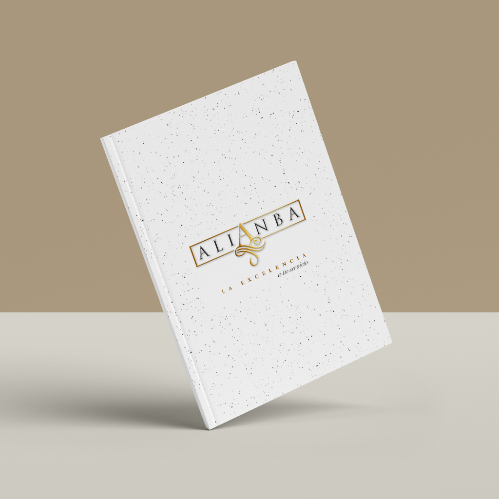 Diseño editorial de la portada del catálogo corporativo de Alianba